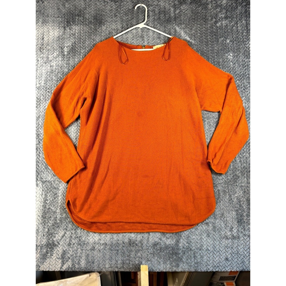 Michael Kors Tunic Sweater Womens XL Orange Garter Stitch Boat Neck High Low Hem